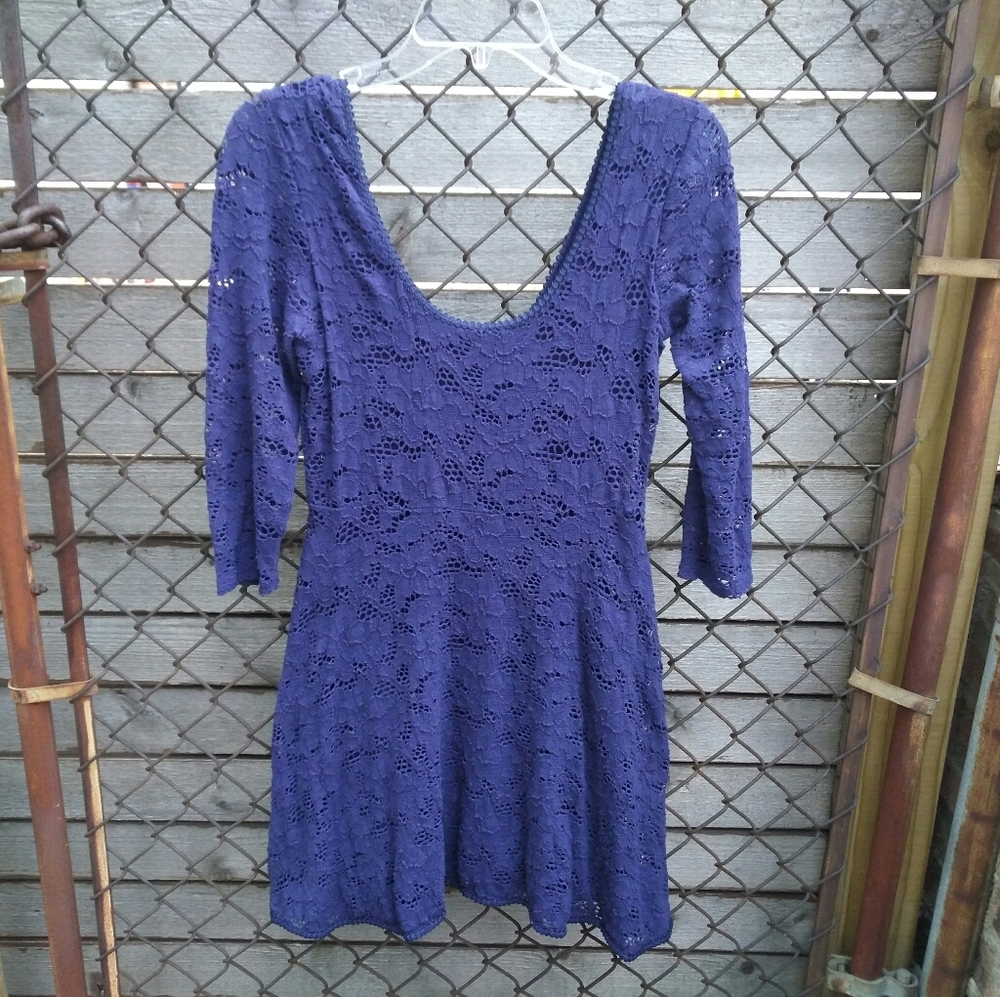 Free People Blue Lace Skater Dress Women's Size XS